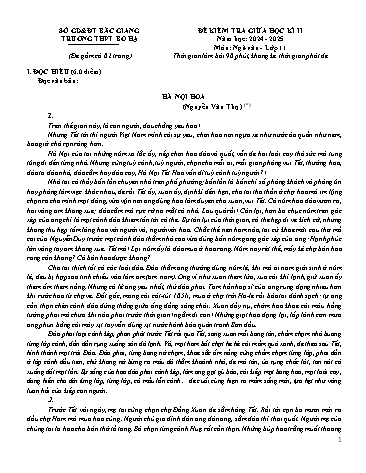 Đề kiểm tra giữa học kì II Ngữ văn 11 - Năm học 2024-2025 - Trường THPT Bố Hạ (Có đáp án + Ma trận)