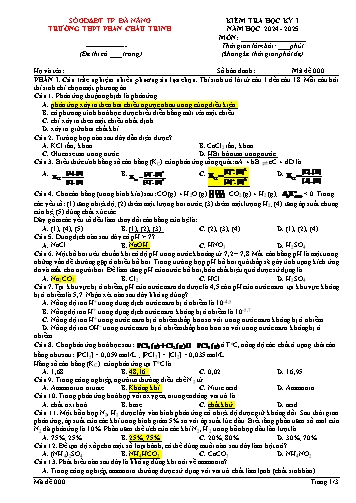 Đề kiểm tra giữa kì I Hóa học Lớp 11 - Mã đề 000 - Năm học 2024-2025 - Trường THPT Phan Châu Trinh (Có đáp án + Ma trận)