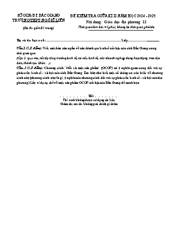 Đề kiểm tra giữa kì II Giáo dục địa phương 11 - Năm học 2024-2025 - Trường THPT Ngô Sĩ Liên (Có đáp án + Ma trận)