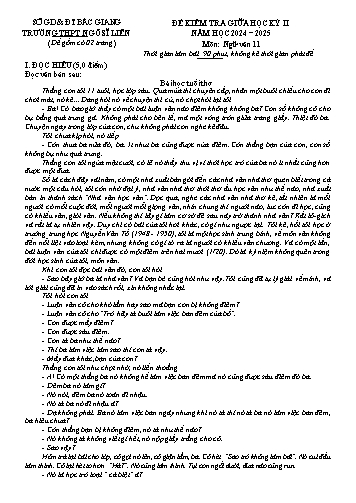 Đề kiểm tra giữa kì II Ngữ văn 11 - Năm học 2024-2025 - Trường THPT Ngô Sĩ Liên (Có đáp án + Ma trận)