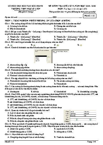 Đề kiểm tra giữa kì II Tin học 11 - Mã đề 115 - Năm học 2024-2025 - Trường THPT Ngô Sĩ Liên