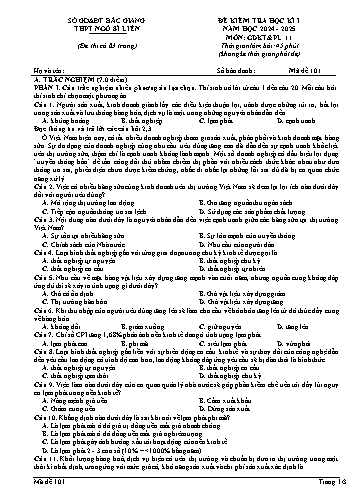 Đề kiểm tra học kì I GDKT&PL 11 - Mã đề 101 - Năm học 2024-2025 - Trường THPT Ngô Sĩ Liên (Có đáp án + Ma trận)
