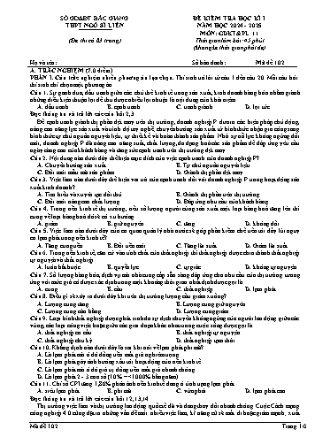 Đề kiểm tra học kì I GDKT&PL 11 - Mã đề 102 - Năm học 2024-2025 - Trường THPT Ngô Sĩ Liên (Có đáp án + Ma trận)