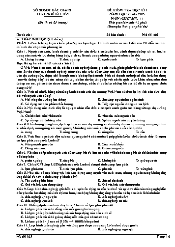 Đề kiểm tra học kì I GDKT&PL 11 - Mã đề 105 - Năm học 2024-2025 - Trường THPT Ngô Sĩ Liên (Có đáp án + Ma trận)