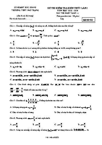 Đề kiểm tra kiến thức Toán 11 (Lần 2) - Mã đề 682 - Năm học 2023-2024 - Trường THPT Mỏ Trạng (Có đáp án)