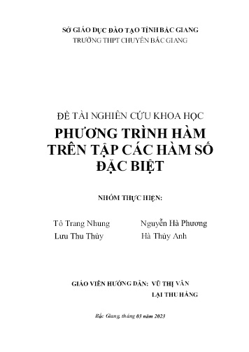 Đề tài Phương trình hàm trên tập các hàm số đặc biệt