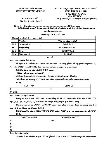 Đề thi HSG Cấp Cơ sở Tin học 11 - Năm học 2020-2021 - Cụm THPT Huyện Lục Nam (Có đáp án)