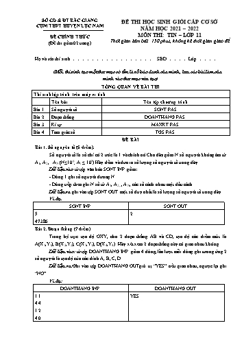 Đề thi HSG Cấp Cơ sở Tin học 11 - Năm học 2021-2022 - Cụm THPT Huyện Lục Nam (Có đáp án)