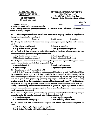 Đề thi HSG Cấp trường GDKT&PL 11 - Mã đề 121 - Năm học 2024-2025 - Trường THPT Bố Hạ (Có đáp án)