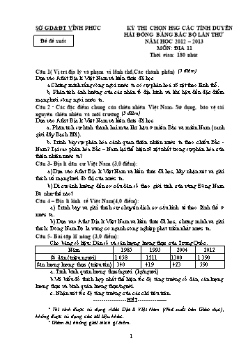 Đề thi HSG Tỉnh Duyên hải đồng bằng Bắc Bộ Địa lí 11 - Năm học 2012-2013 - Sở GD&ĐT Vĩnh Phúc (Có đáp án)