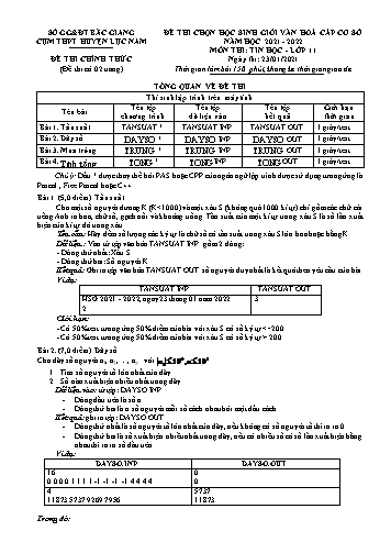 Đề thi HSG văn hóa Cấp Cơ sở Tin học 11 - Năm học 2021-2022 - Cụm THPT Huyện Lục Nam (Có đáp án)