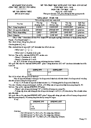 Đề thi HSG văn hóa Cấp Cơ sở Tin học 11 - Năm học 2022-2023 - Cụm THPT Huyện Yên Dũng (Có đáp án)
