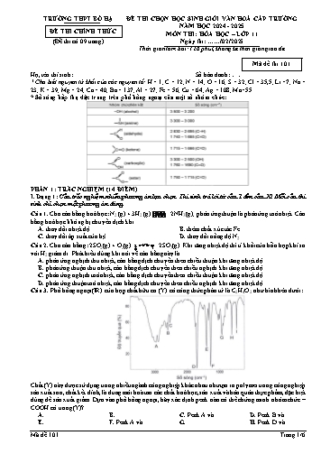 Đề thi HSG Văn hóa cấp trường Hóa học 11 - Mã đề 101 - Năm học 2024-2025 - Trường THPT Bố Hạ (Có đáp án)