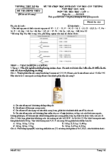 Đề thi HSG Văn hóa cấp trường Hóa học 11 - Mã đề 103 - Năm học 2024-2025 - Trường THPT Bố Hạ (Có đáp án)