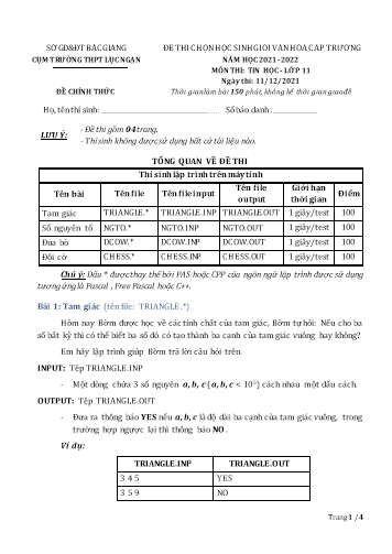 Đề thi HSG văn hóa Cấp Trường Tin học 11 - Năm học 2021-2022 - Cụm trường THPT Lục Ngạn (Có đáp án)