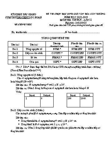Đề thi HSG văn hóa Cấp Trường Tin học 11 - Năm học 2022-2023 - Cụm trường THPT Lục Ngạn (Có đáp án)
