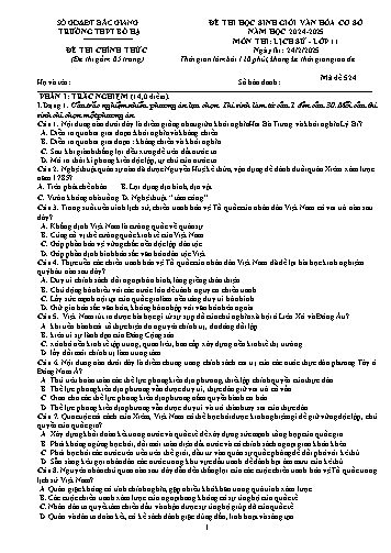Đề thi HSG Văn hóa cơ sở Lịch sử 11 - Mã đề 524 - Năm học 2024-2025 - Trường THPT Bố Hạ (Có đáp án)