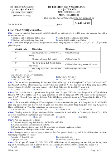 Đề thi HSG văn hóa cụm Huyện Tân Yên Hóa học 11 - Mã đề 309 - Năm học 2022-2023 - Sở GD&ĐT Bắc Giang (Có đáp án)
