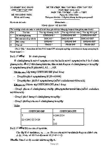 Đề thi HSG văn hóa Cụm Tân Yên môn Tin học 11 - Năm học 2020-2021 - Sở GD&ĐT Bắc Giang (Có đáp án)