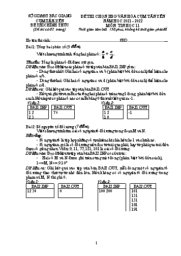 Đề thi HSG văn hóa Cụm Tân Yên Tin học 11 - Đề 1 - Năm học 2021-2022 - Sở GD&ĐT Bắc Giang (Có đáp án)