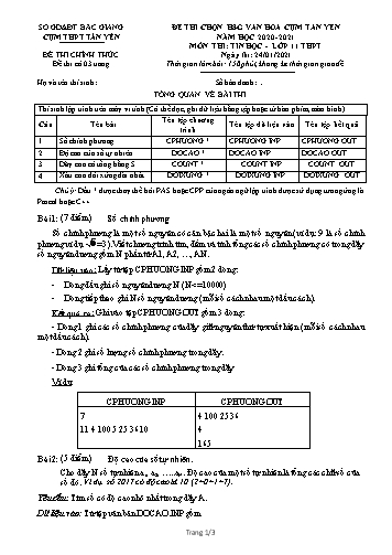 Đề thi HSG văn hóa Cụm Tân Yên Tin học 11 - Năm học 2020-2021 - Sở GD&ĐT Bắc Giang (Có đáp án)