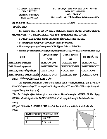 Đề thi HSG văn hóa Cụm Tân Yên Tin học Lớp 11 - Năm học 2020-2021 - Sở GD&ĐT Bắc Giang (Có đáp án)