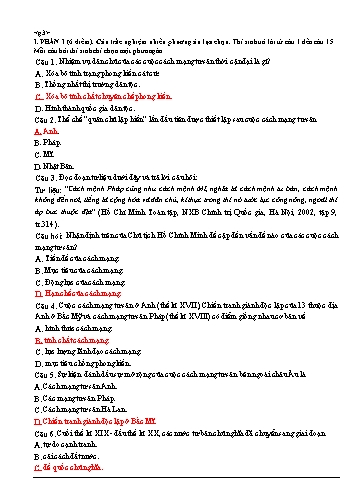 Đề thi Lịch sử 11 - Đề lẻ (Có đáp án)