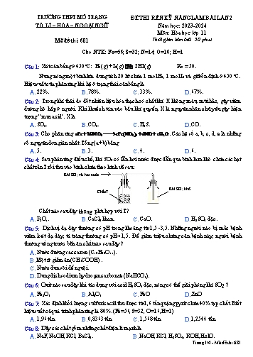 Đề thi rèn kĩ năng làm bài Hóa học 11 (Lần 2) - Mã đề 681 - Năm học 2023-2024 - Trường THPT Mỏ Trạng (Có đáp án)