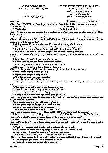 Đề thi rèn kĩ năng làm bài Lịch sử 11 (Lần 2) - Mã đề 683 - Năm học 2023-2024 - Trường THPT Mỏ Trạng (Có đáp án)