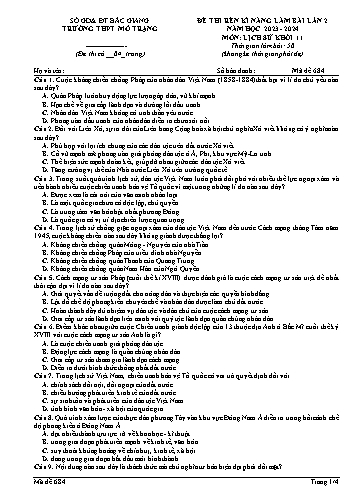 Đề thi rèn kĩ năng làm bài Lịch sử 11 (Lần 2) - Mã đề 684 - Năm học 2023-2024 - Trường THPT Mỏ Trạng (Có đáp án)