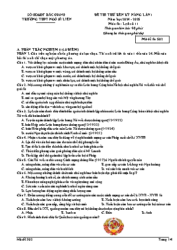 Đề thi rèn kĩ năng Lịch sử 11 (Lần 1) - Mã đề 502 - Năm học 2024-2025 - Trường THPT Ngô Sĩ Liên (Có đáp án + Ma trận)