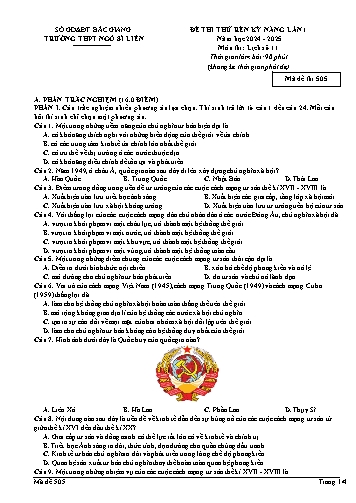 Đề thi rèn kĩ năng Lịch sử 11 (Lần 1) - Mã đề 505 - Năm học 2024-2025 - Trường THPT Ngô Sĩ Liên (Có đáp án + Ma trận)
