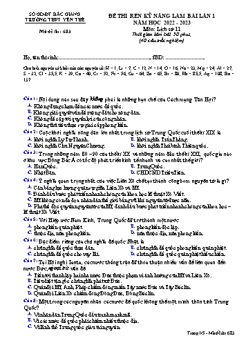 Đề thi rèn kĩ năng Lịch sử 11 (Lần 1) - Mã đề 683 - Năm học 2022-2023 - Trường THPT Yên Thế (Có đáp án)