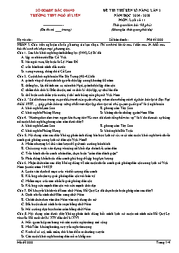 Đề thi rèn kĩ năng Lịch sử 11 (Lần 2) - Mã đề 000 - Năm học 2024-2025 - Trường THPT Ngô Sĩ Liên (Có đáp án)