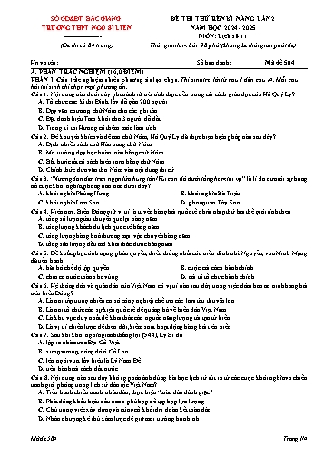 Đề thi rèn kĩ năng Lịch sử 11 (Lần 2) - Mã đề 504 - Năm học 2024-2025 - Trường THPT Ngô Sĩ Liên (Có đáp án)