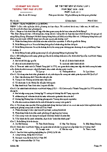 Đề thi rèn kĩ năng Lịch sử 11 (Lần 2) - Mã đề 506 - Năm học 2024-2025 - Trường THPT Ngô Sĩ Liên (Có đáp án)