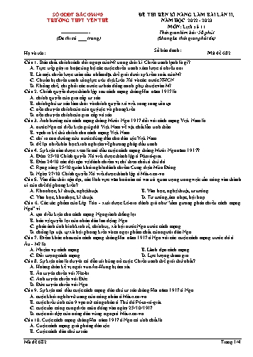 Đề thi rèn kĩ năng Lịch sử 11 (Lần 2) - Mã đề 682 - Năm học 2022-2023 - Trường THPT Yên Thế (Có đáp án)