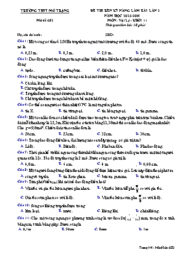 Đề thi rèn kĩ năng Vật lí 11 - Mã đề 682 - Năm học 2023-2024 - Trường THPT Mỏ Trạng (Có đáp án)