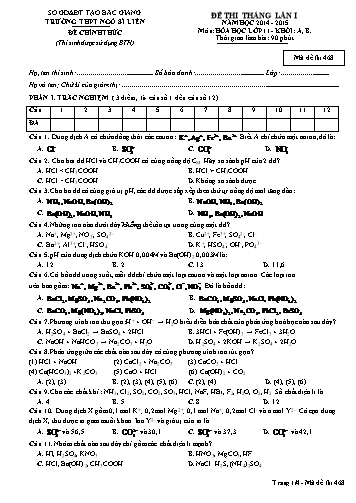 Đề thi tháng Hóa học 11 (Lần 1) - Mã đề 468 - Năm học 2014-2015 - Trường THPT Ngô Sĩ Liên