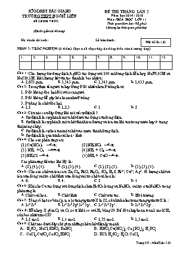 Đề thi tháng Hóa học 11 (Lần 2) - Mã đề 132 - Năm học 2014-2015 - Trường THPT Ngô Sĩ Liên (Có đáp án)