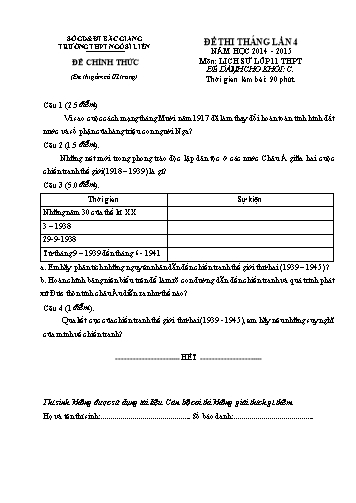 Đề thi tháng Lịch sử 11 (Lần 4) - Năm học 2014-2015 - Trường THPT Ngô Sĩ Liên (Có đáp án + Ma trận)