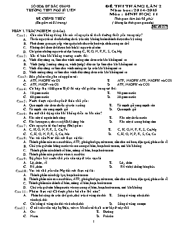 Đề thi tháng Sinh học 11 (Lần 2) - Mã đề 357 - Năm học 2014-2015 - Trường THPT Ngô Sĩ Liên (Có đáp án)