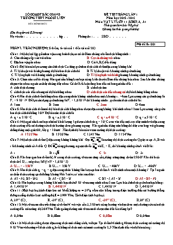 Đề thi tháng Vật lí 11 (Lần 1) - Mã đề 001 - Năm học 2015-2016 - Trường THPT Ngô Sĩ Liên (Có đáp án)