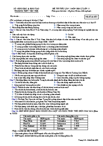 Đề thi thử Địa lí 11 (Lần 1) - Mã đề 682 - Năm học 2022-2023 - Trường THPT Yên Thế (Có đáp án)