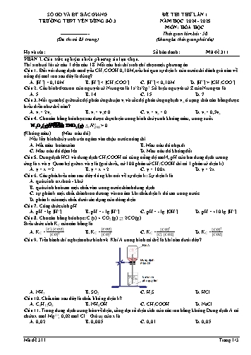 Đề thi thử Hóa học 11 (Lần 1) - Mã đề 311 - Năm học 2024-2025 - Trường THPT Yên Dũng số 3