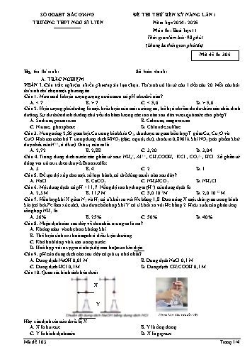 Đề thi thử rèn kĩ năng Hóa học 11 (Lần 1) - Mã đề 306 - Năm học 2024-2025 - Trường THPT Ngô Sĩ Liên (Có đáp án)