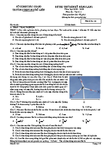 Đề thi thử rèn kĩ năng Vật lí 11 (Lần 1) - Mã đề 101 - Năm học 2024-2025 - Trường THPT Ngô Sĩ Liên (Có đáp án + Ma trận)