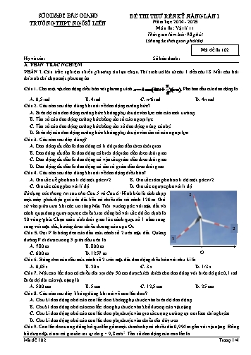 Đề thi thử rèn kĩ năng Vật lí 11 (Lần 1) - Mã đề 102 - Năm học 2024-2025 - Trường THPT Ngô Sĩ Liên (Có đáp án + Ma trận)