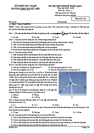 Đề thi thử rèn kĩ năng Vật lí 11 (Lần 1) - Mã đề 103 - Năm học 2024-2025 - Trường THPT Ngô Sĩ Liên (Có đáp án + Ma trận)