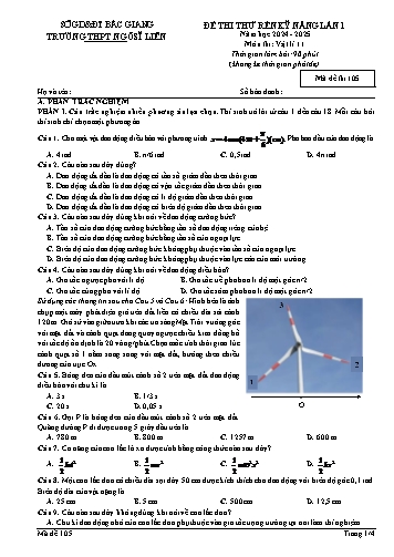 Đề thi thử rèn kĩ năng Vật lí 11 (Lần 1) - Mã đề 105 - Năm học 2024-2025 - Trường THPT Ngô Sĩ Liên (Có đáp án + Ma trận)